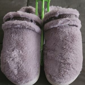 CROCS Faux Fur Slip-On Clog in Mushroom